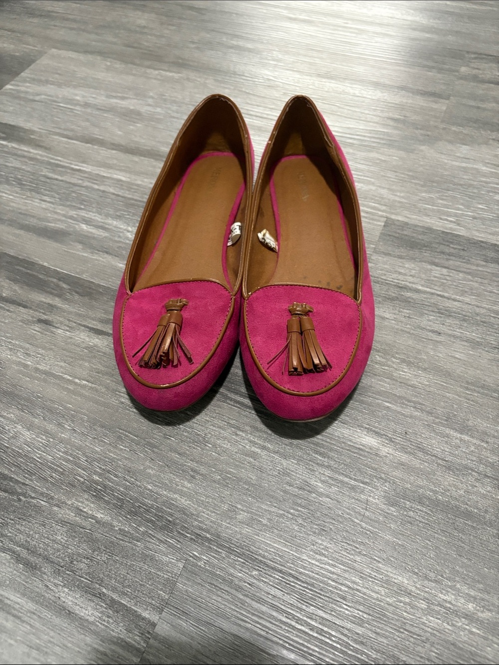 Merona Fuchsia Suede Tassel Loafers with Brown Trim